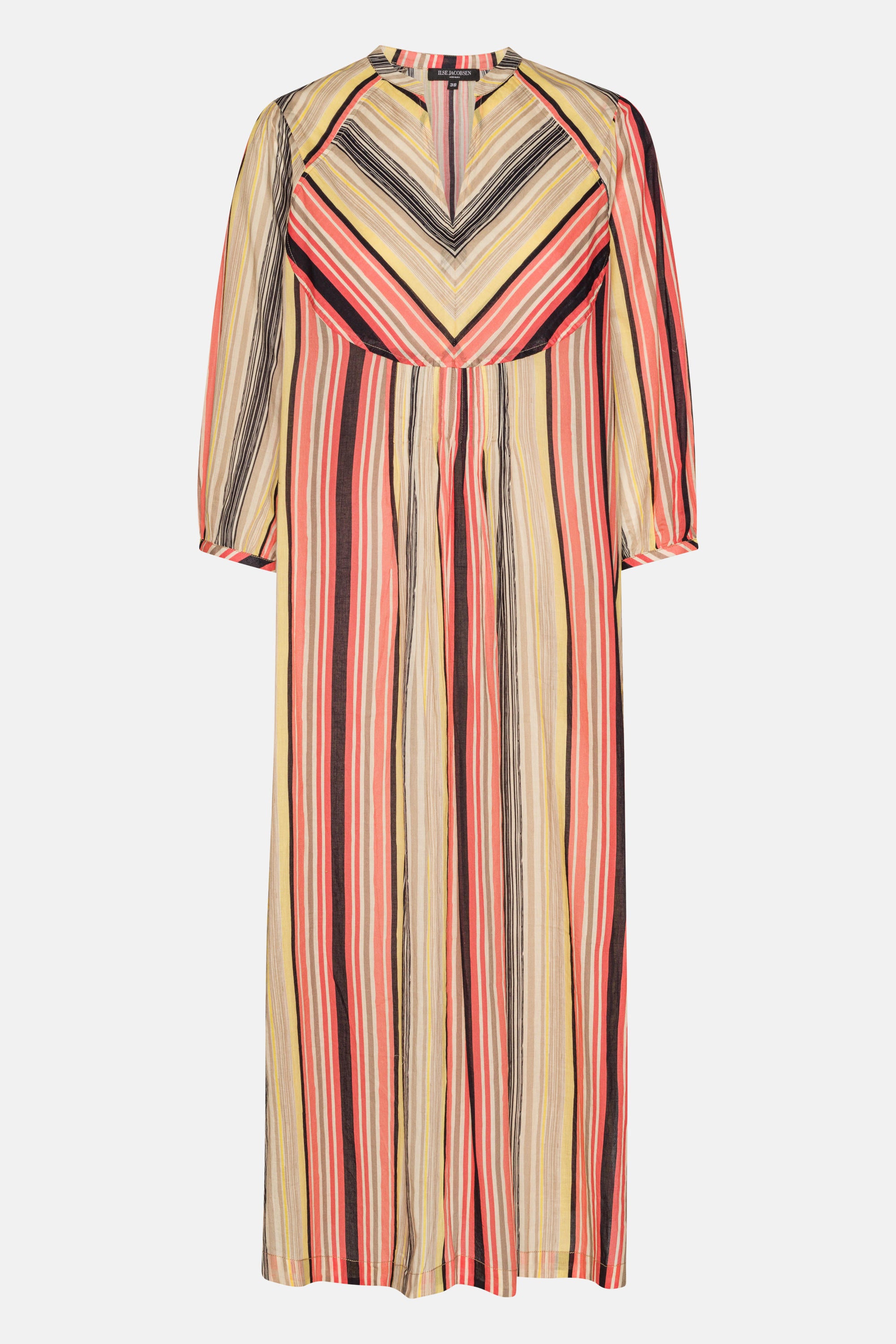 Lang Kjole med Ballongermer Pintuck - Red Organic Stripe